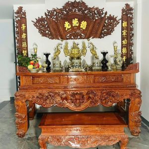 Sập Thờ Và Cuốn Thư Câu đối gỗ hương